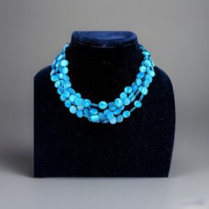 Vintage Turquoise Blue Mother of Pearl Shell Multi Strand Necklace
